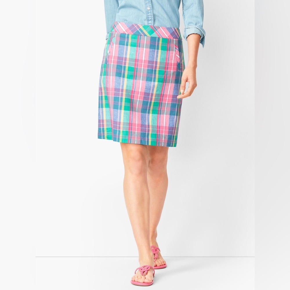 NWT Talbots Madras Plaid Linen-Blend Skirt Size 6P